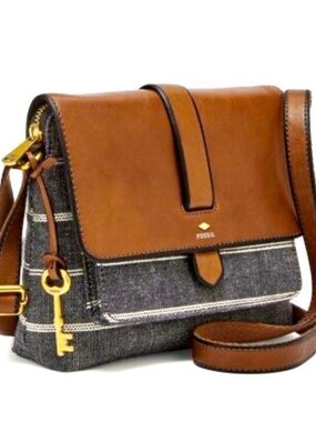Fossil Kinley Tan Leather Crossbody with Gold Hardware